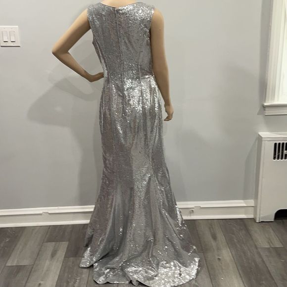 Sequin Sparkling Silver Metallic Formal Gown - Picture 15 of 16